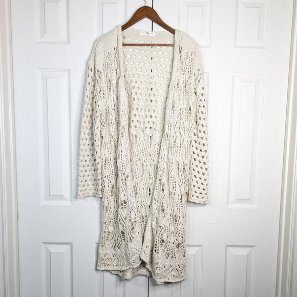 Natural Life Abigail Crochet Cream Duster Cardigan L/XL  Beige Bohemian Layered - Picture 3 of 13